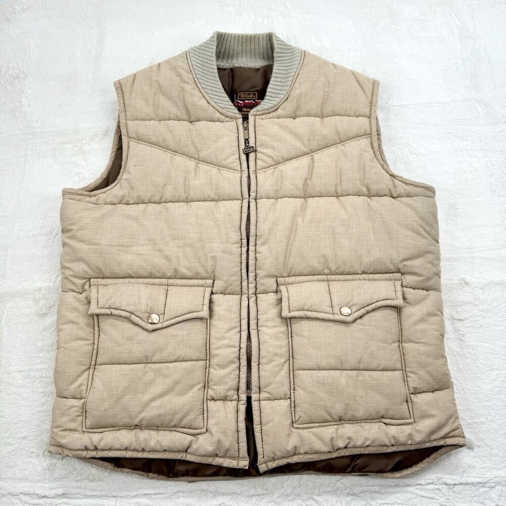 Vintage Walls Blizzard Pruf Down Zip Beige Puffer Vest Unisex Size Large